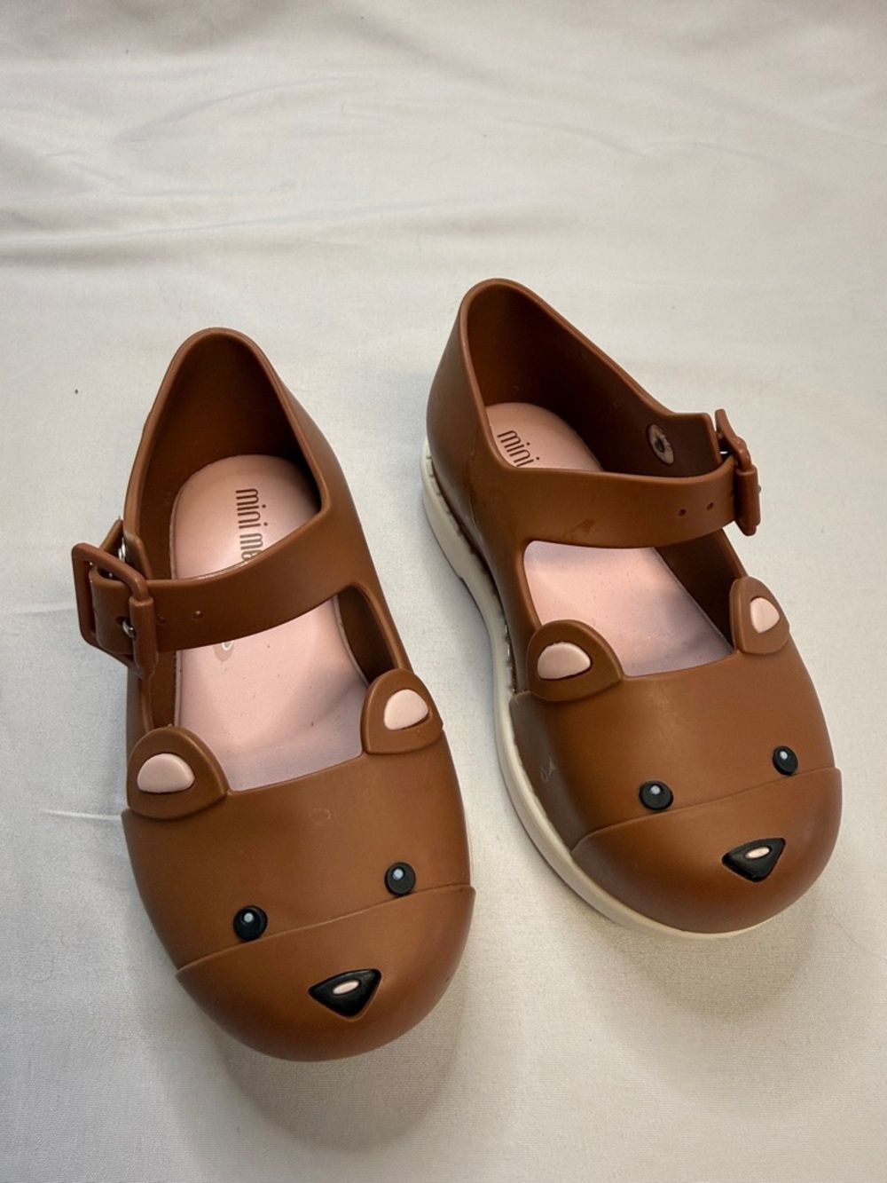 Mini Melissa Brown Bear Jelly Mary Jane Sandals with Pink Insole